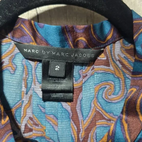 Marc by Marc Jacobs Deep Teal Paisley Pleated Silk Blouse 2 Office Designer - Picture 4 of 5